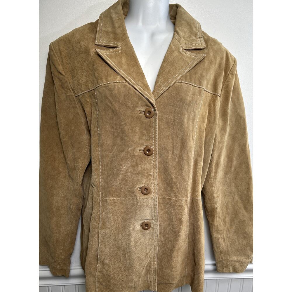 Wilsons Genuine Leather Suede Blazer Jacket Womens XL Camel Vintage Retro
